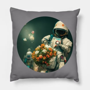 astronaut holding a bunch of flowers Pillow