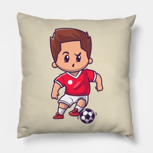 Cute Boy Playing Soccer Cartoon Pillow