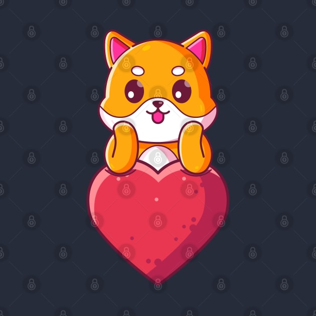 Cute dog shiba inu with big love. Gift for valentine's day with cute animal character illustration. by Ardhsells