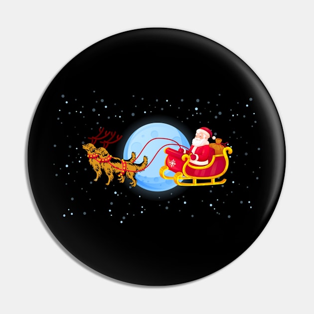 Santa Riding Golden Retriever Reindeer Pin by Skylane