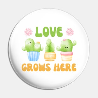 Love Grows Here Watercolor Cacti and Succulents Potted Plants | Perfect for Cactus Lover & Succulent Lover Pin