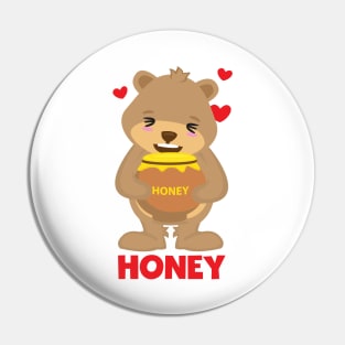 Happy cute kawaii honey bear with a pot of honey design Pin