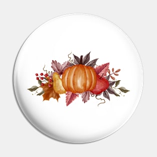 Watercolor Fall Design with Pumpkin and Leaves Pin