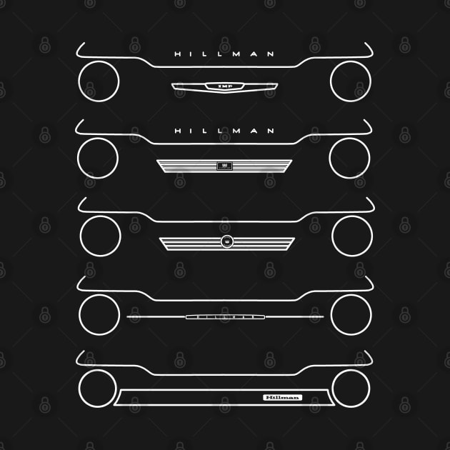 Hillman Imp evolution classic 1960s-1970s British car white outline graphic by soitwouldseem