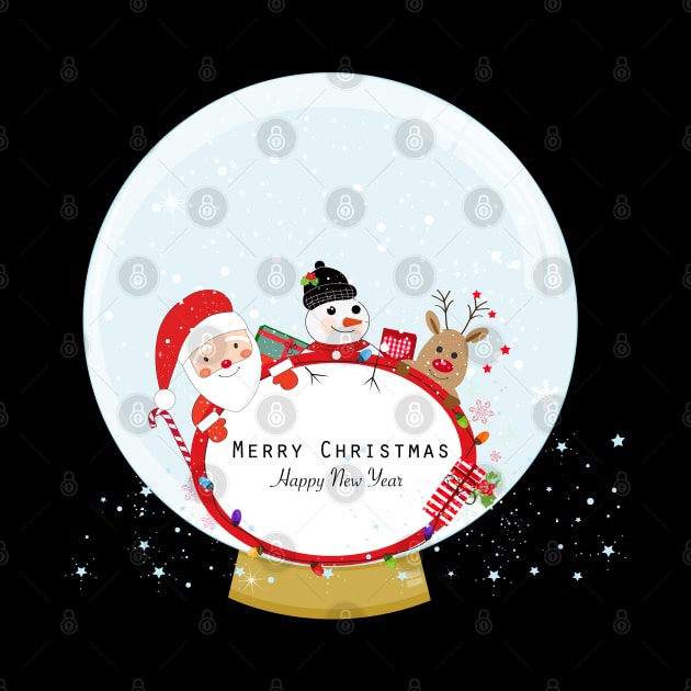 Snow globe. Santa Claus, deer and snow man by GULSENGUNEL