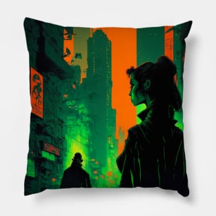 Cyberpunk neon city Pillow