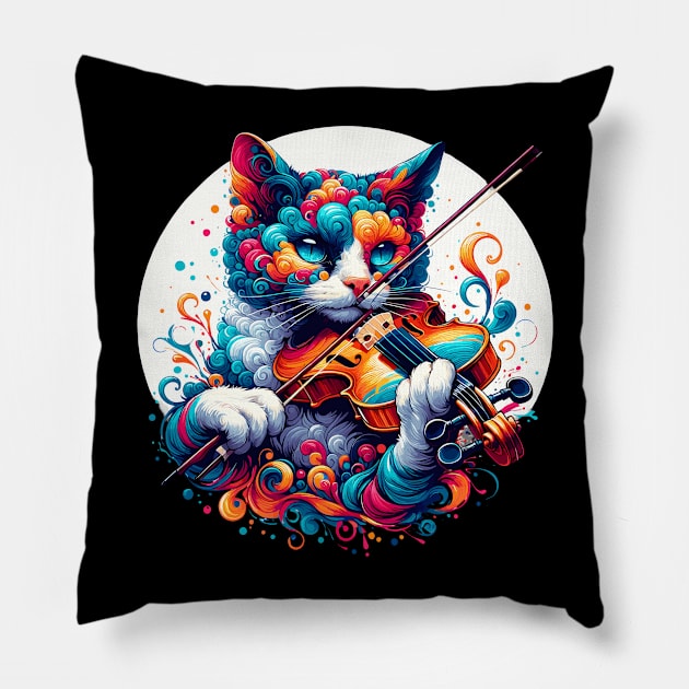 Devon Rex Cat Playing Violin Pillow by Graceful Designs