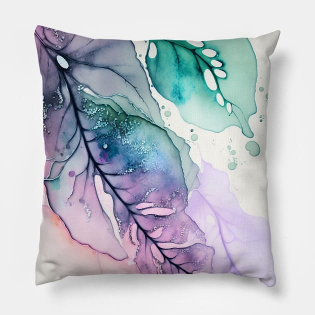 Lilac Leaves - Abstract Alcohol Ink Resin Art Pillow by inkvestor