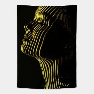 women with yellow lines on isolated background Tapestry