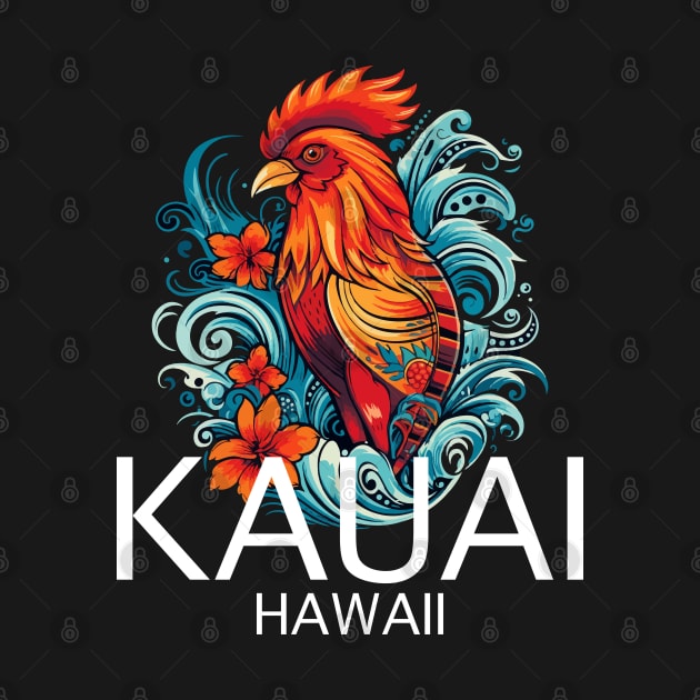 Kauai Hawaii - Rooster (with White Lettering) by VelvetRoom