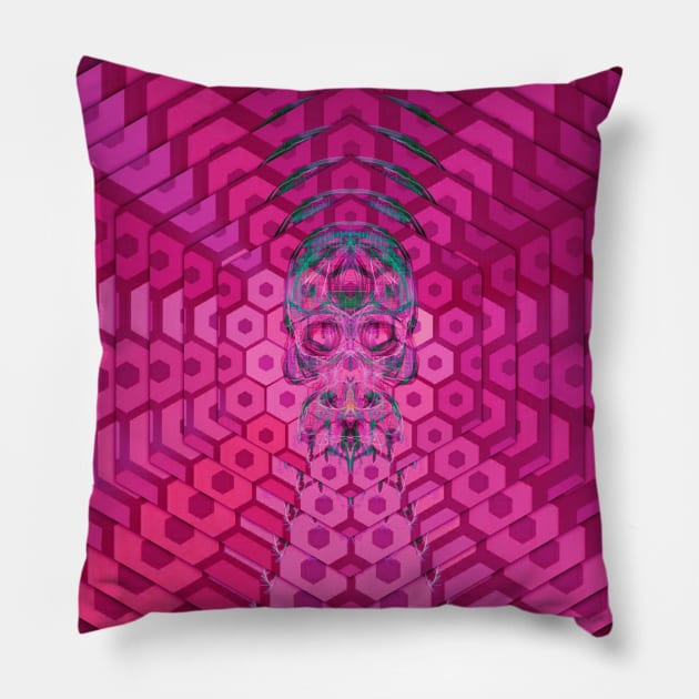 Electroluminated Skull Radiate - Hot Pink Pillow by Boogie 72