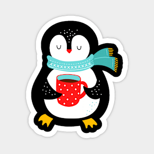 Penguin Cute And Cozy With Tea Christmas Winter Magnet