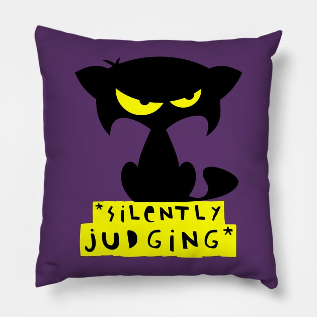 Funny black cat T-shirt – Silently judging (Mozart) – purple Pillow by LiveForever