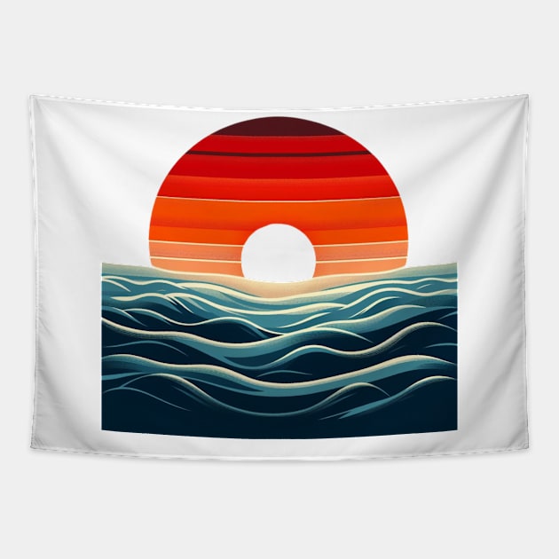 Abstract Ocean Sunset Tapestry by JohnTy