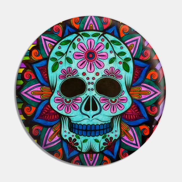 Day of the Dead Flower Skull Pin by ARTWORKandBEYOND