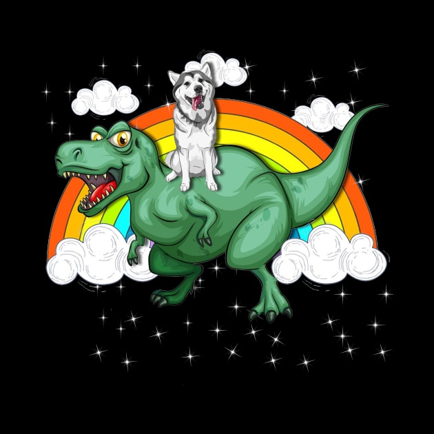 T Rex Dinosaur Riding Siberian Husky by LaurieAndrew