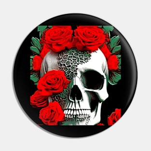 Skull with Roses Pin