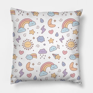 Cute Pastel Weather Sun Moon Stars Rainbow Pattern Pillow