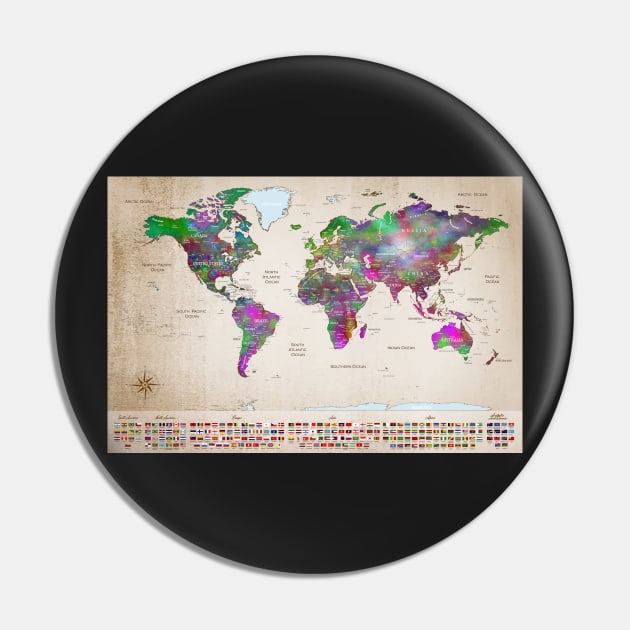 World Map With Countries Flags Pin by SharpWallArts