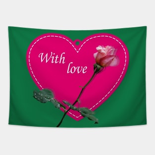 long rose with love pink heart Tapestry