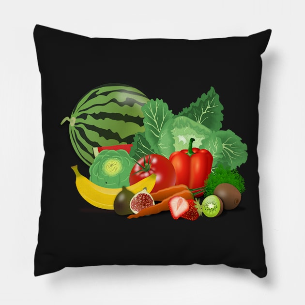 Vegetables and Fruits Pillow by Bootyfreeze