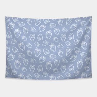 Cute Strawberry Print Strawberries Outline Pattern Blue Tapestry