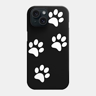 White Paw-prints on a black surface Phone Case
