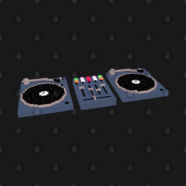 DJ Two Turntables and a controller 8 BIt Pixel Voxel Graphic by Surfer Dave Designs