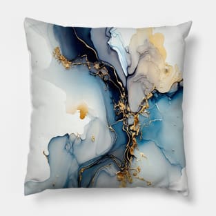 Icy Blue and Gold - Abstract Alcohol Ink Resin Art Pillow