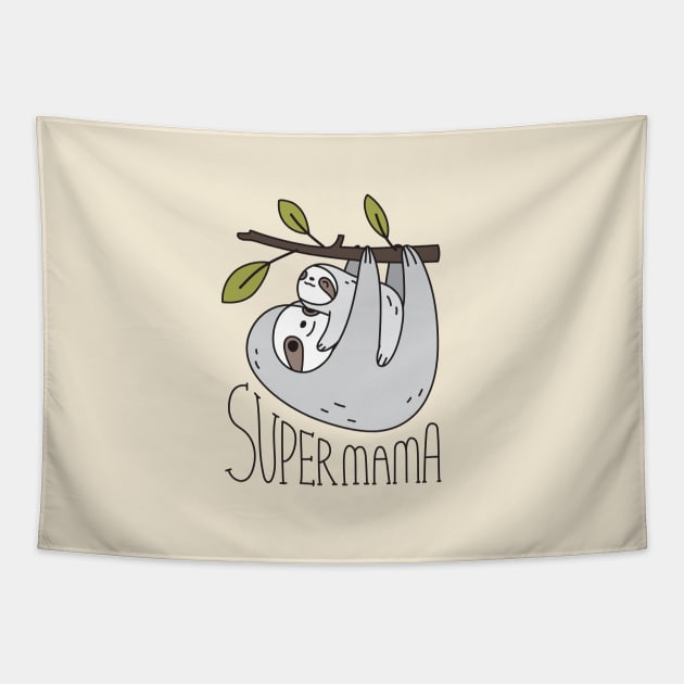 Super mama Sloth Tapestry by Noristudio