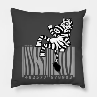 Cool zebra smiling and waving while seated on top of a barcode Pillow