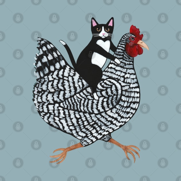 Tuxedo Cat on a Chicken by KilkennyCat Art