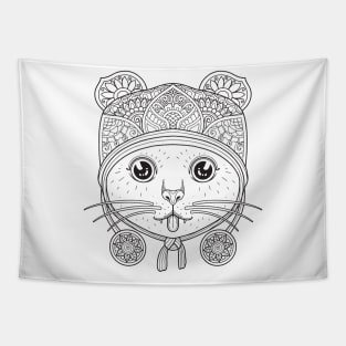 Cat coloring head mandala Tapestry