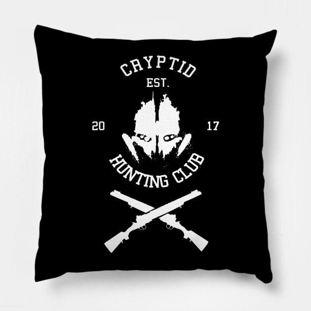 Cryptid Hunting Club (White) Pillow by Nguyen013