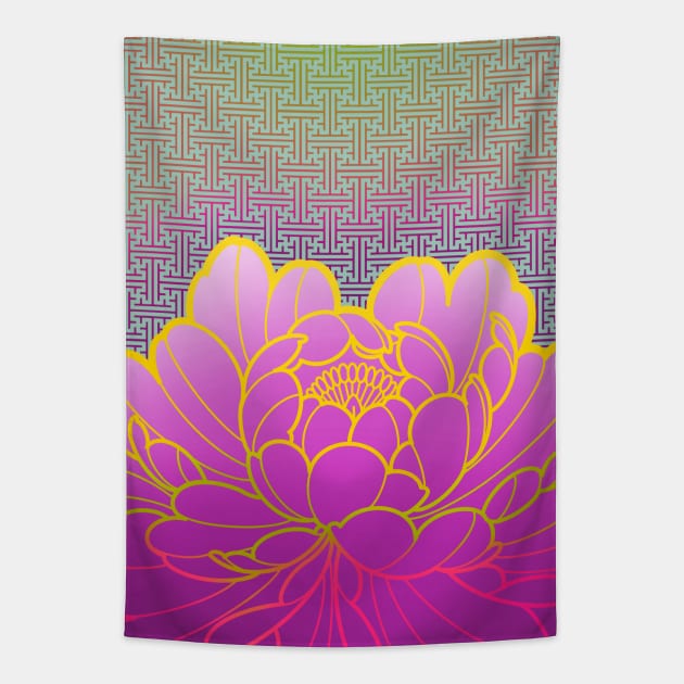 peony flower and sacred geometric pattern Tapestry by weilertsen