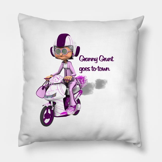 Granny Grunt Goes To Town Pillow by 2HivelysArt