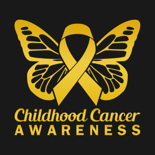 CHILDHOOD CANCER RIBBON BUTTERFLY GOLD YELLOW T-Shirt