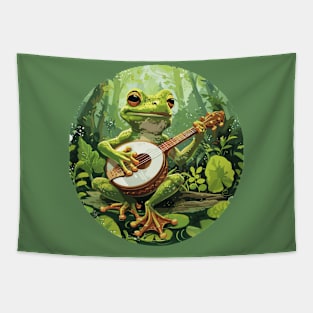 Goblincore Fungi Frog Playing His Banjo Flowers Frog Lover Tapestry