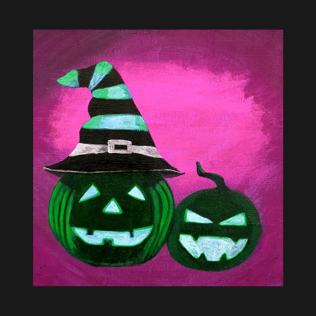 Two cute pumpkins wearing witches hat by LukjanovArt