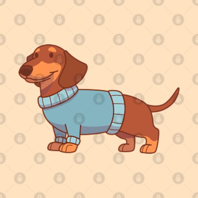 Chocolate & tan dachshund wearing a blue sweater by Vaigerika