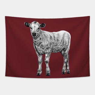 Baby White Park cow - calf ink illustration Tapestry