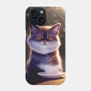 Cute Persian Exotic Shorthair Cat with a mug cup of morning coffee Phone Case