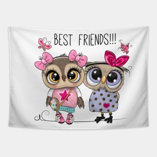 Two cute owl girlfriends in dresses. Tapestry