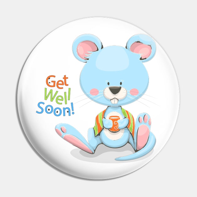 Get Well Soon Cute Mouse Pin by Mako Design 