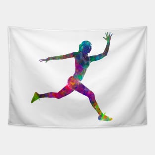 Woman runner running jumping Tapestry