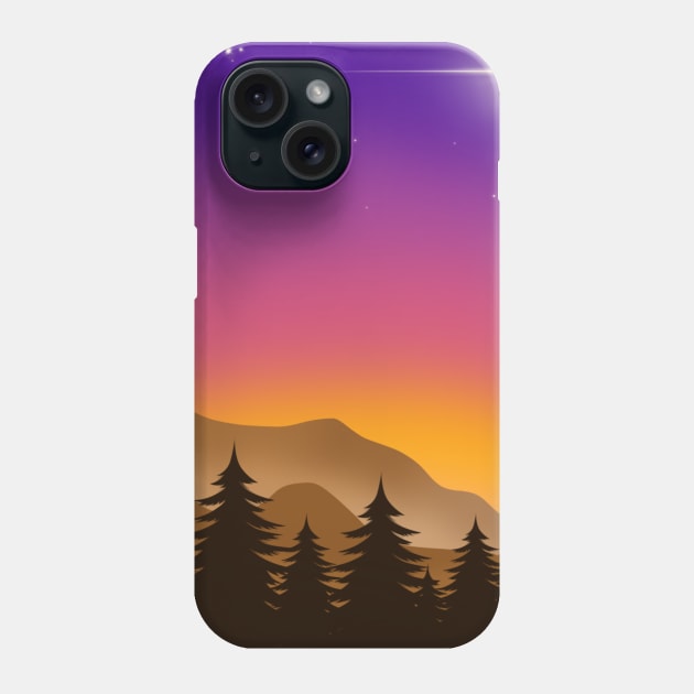 Midnight Purple Sky with Glowing Stars and Pine Trees Landscape Phone Case by AussieMumaArt