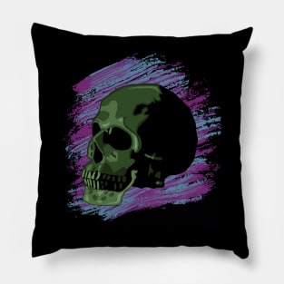 Green Skull Purple Blue Background Pillow