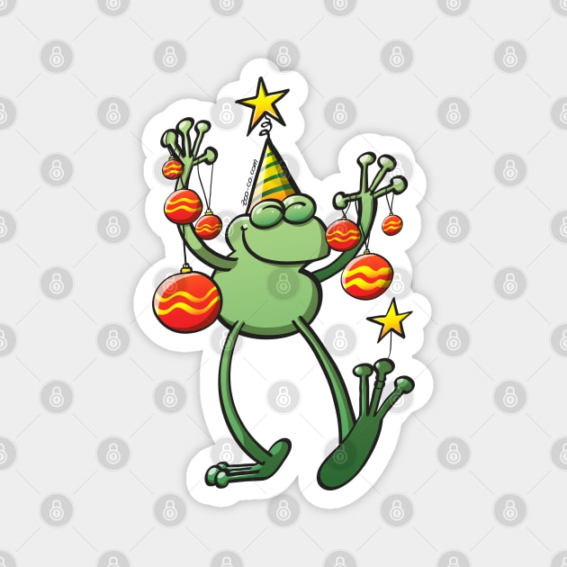 Smiling green frog decorating for Christmas Magnet by zooco