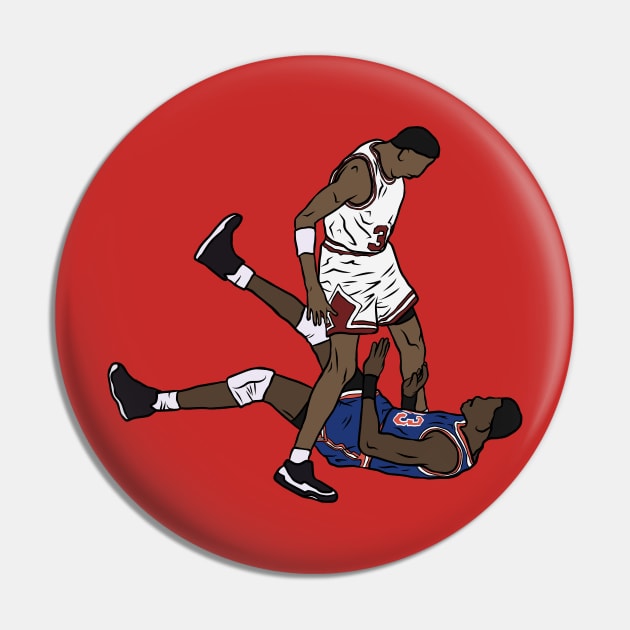 Scottie Pippen Standing Over Patrick Ewing Pin by rattraptees