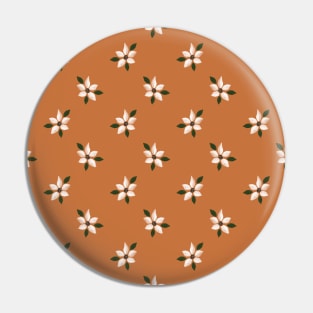 Elegant White Winter Flower Orange Pattern Pin